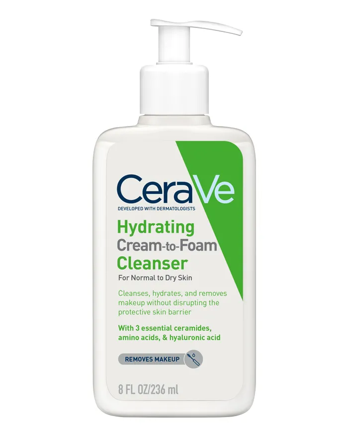 gentle cleanser CeraVe Hydrating Cream-to-Foam Cleanser untuk kulit sensitif